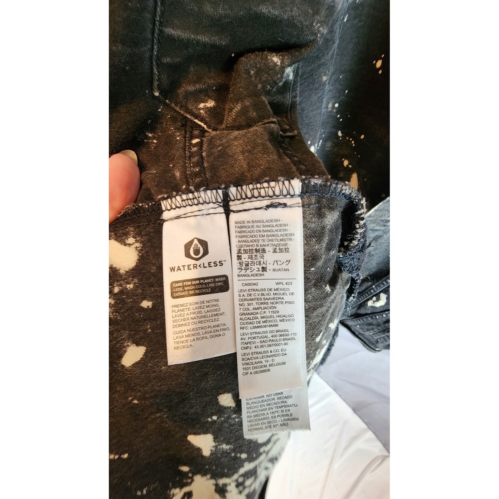 Levis Custom Acid Wash Bleach Distressed Denim Jacket Black Y2K Punk Grunge XL - Picture 6 of 9